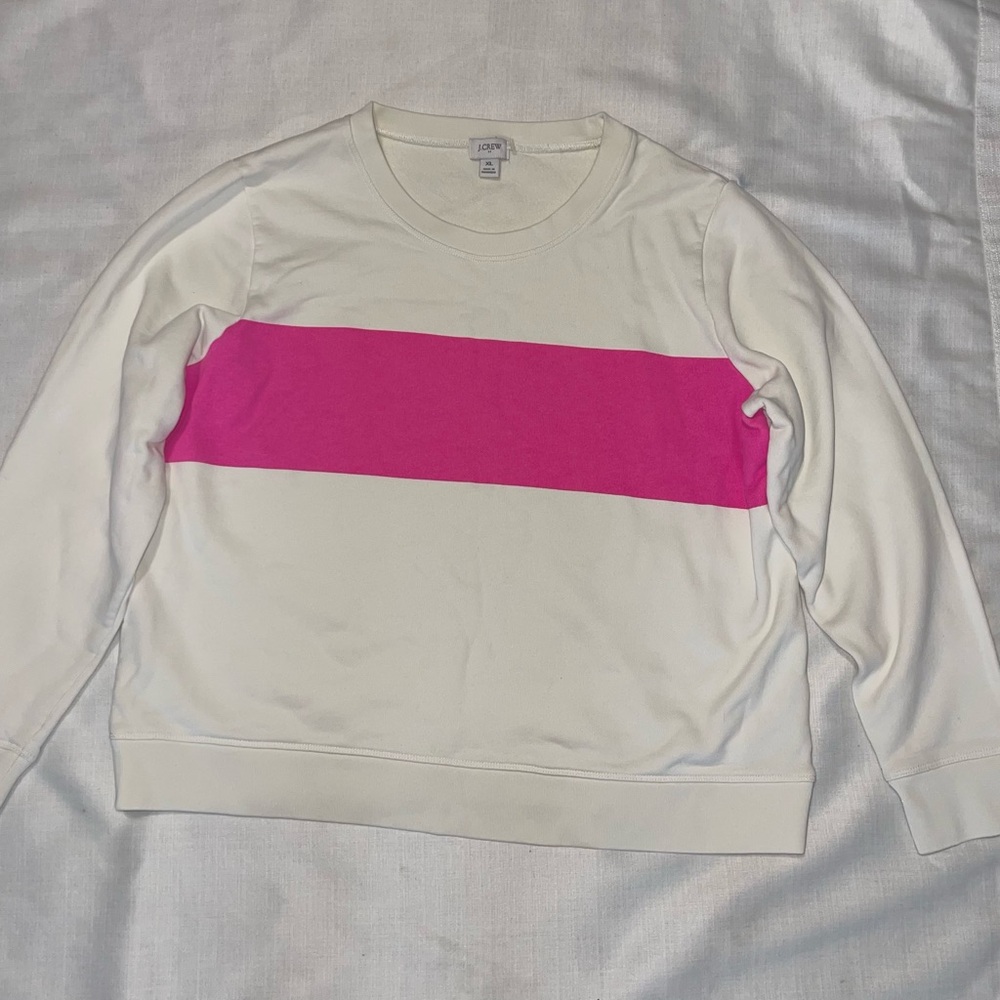 J. Crew Cream and Pink Stripe Sweatshirt